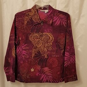 NWOT Women's Zippered Denim Jacket, size XL, fushia, burgundy, & tan.